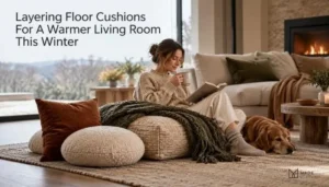 Layering Floor Cushions For A Warmer Living Room This Winter